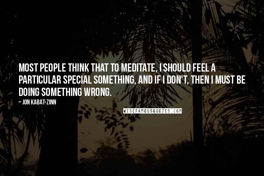 Jon Kabat-Zinn Quotes: Most people think that to meditate, I should feel a particular special something, and if I don't, then I must be doing something wrong.