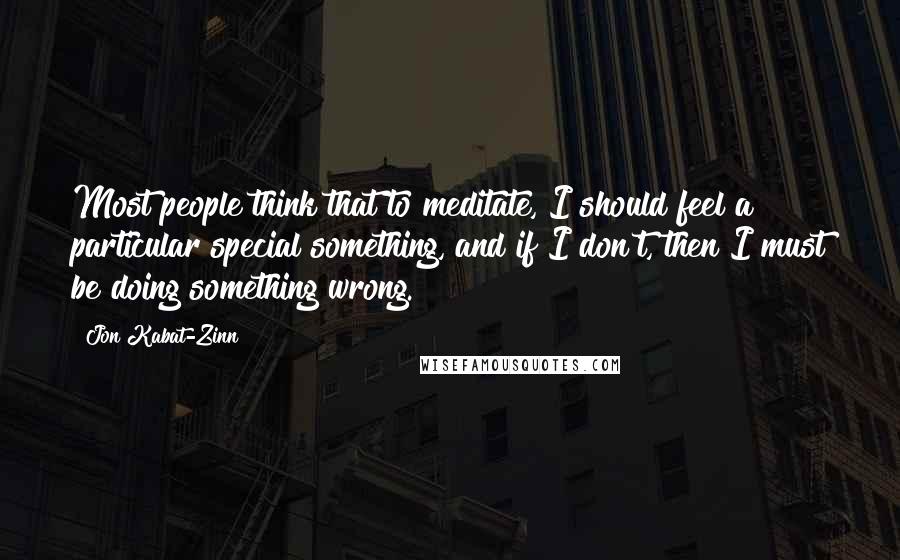 Jon Kabat-Zinn Quotes: Most people think that to meditate, I should feel a particular special something, and if I don't, then I must be doing something wrong.