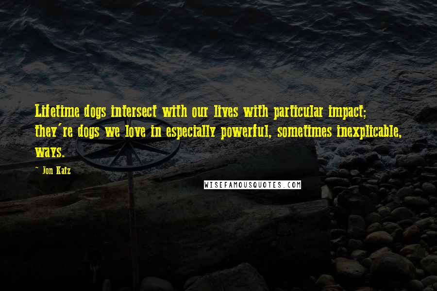 Jon Katz Quotes: Lifetime dogs intersect with our lives with particular impact; they're dogs we love in especially powerful, sometimes inexplicable, ways.