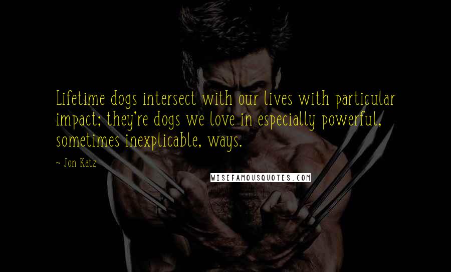 Jon Katz Quotes: Lifetime dogs intersect with our lives with particular impact; they're dogs we love in especially powerful, sometimes inexplicable, ways.