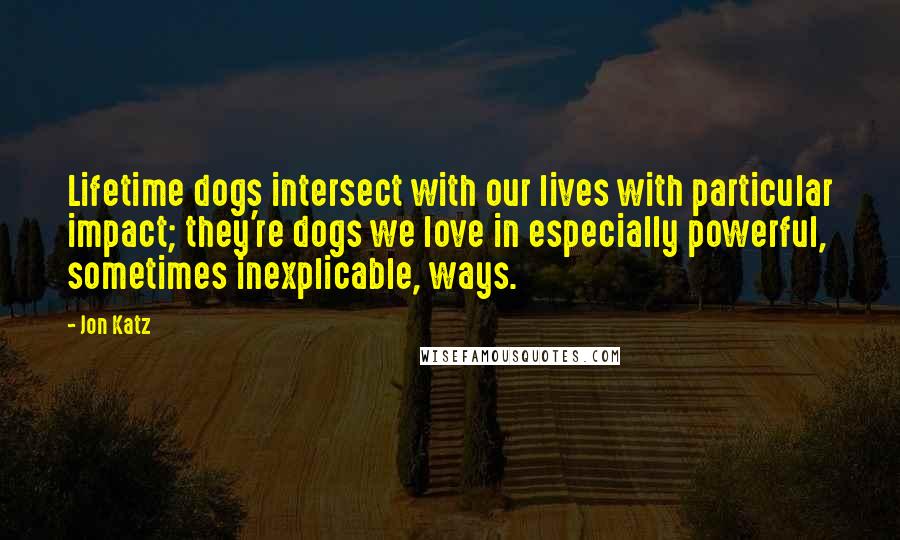 Jon Katz Quotes: Lifetime dogs intersect with our lives with particular impact; they're dogs we love in especially powerful, sometimes inexplicable, ways.