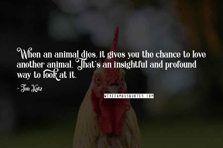 Jon Katz Quotes: When an animal dies, it gives you the chance to love another animal. That's an insightful and profound way to look at it.