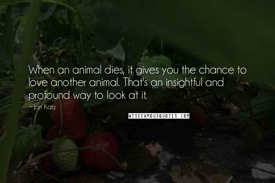 Jon Katz Quotes: When an animal dies, it gives you the chance to love another animal. That's an insightful and profound way to look at it.