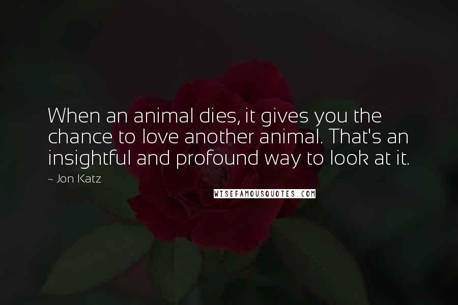 Jon Katz Quotes: When an animal dies, it gives you the chance to love another animal. That's an insightful and profound way to look at it.