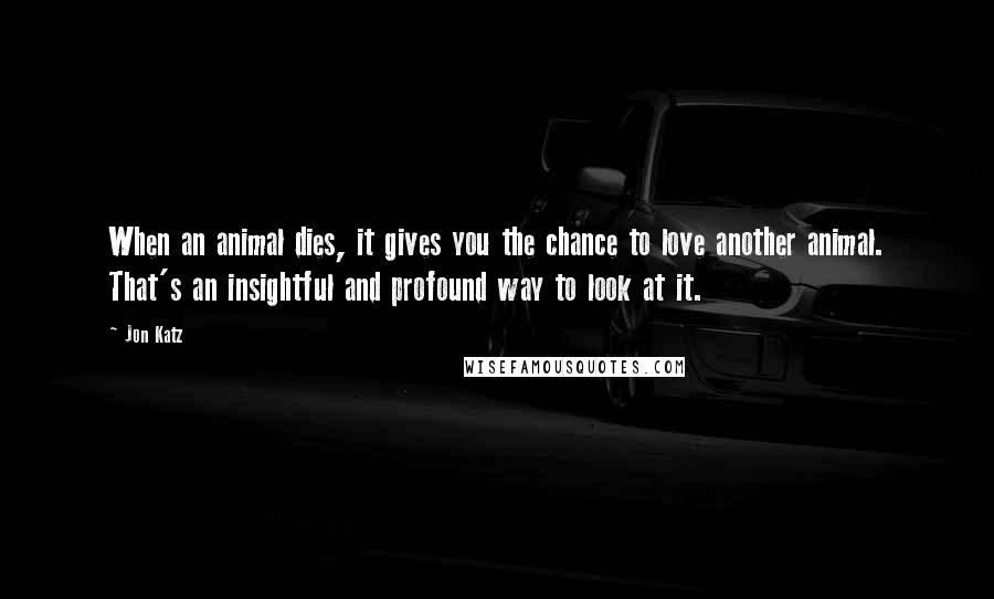 Jon Katz Quotes: When an animal dies, it gives you the chance to love another animal. That's an insightful and profound way to look at it.