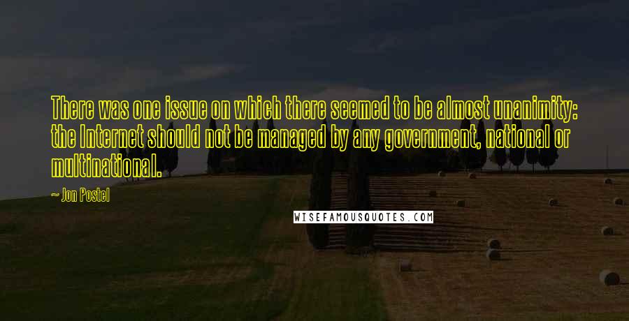 Jon Postel Quotes: There was one issue on which there seemed to be almost unanimity: the Internet should not be managed by any government, national or multinational.