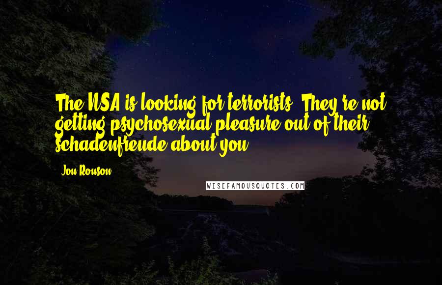 Jon Ronson Quotes: The NSA is looking for terrorists. They're not getting psychosexual pleasure out of their schadenfreude about you. - 