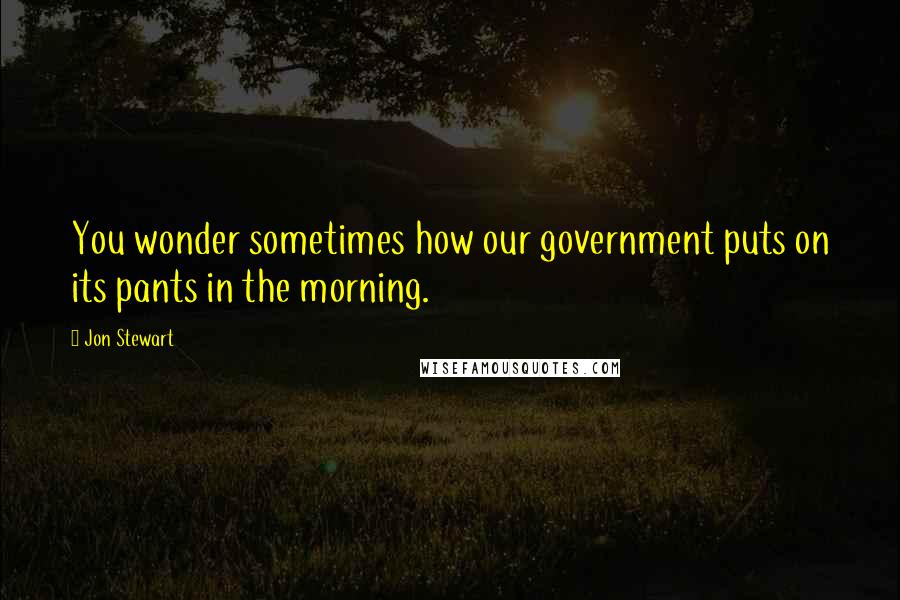 Jon Stewart Quotes: You wonder sometimes how our government puts on its pants in the morning.