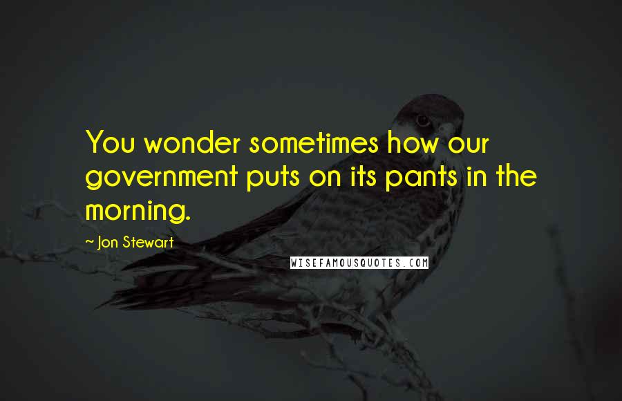 Jon Stewart Quotes: You wonder sometimes how our government puts on its pants in the morning.