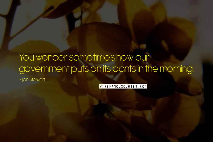 Jon Stewart Quotes: You wonder sometimes how our government puts on its pants in the morning.