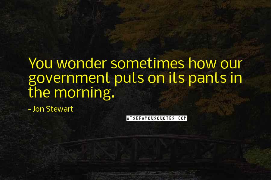 Jon Stewart Quotes: You wonder sometimes how our government puts on its pants in the morning.