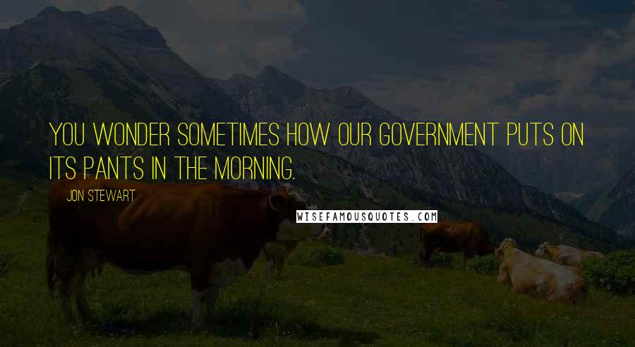 Jon Stewart Quotes: You wonder sometimes how our government puts on its pants in the morning.