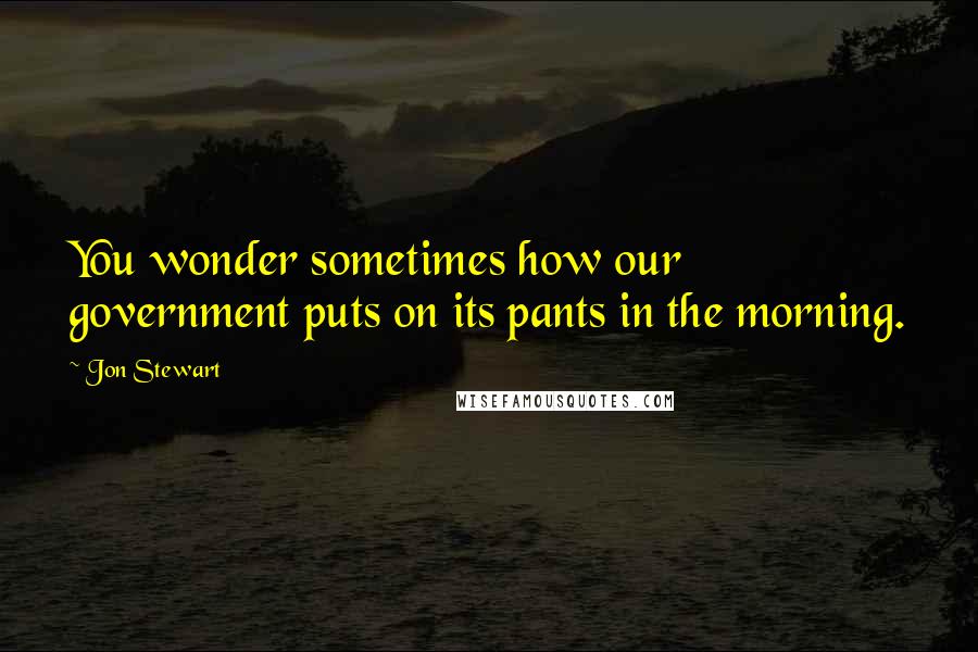 Jon Stewart Quotes: You wonder sometimes how our government puts on its pants in the morning.