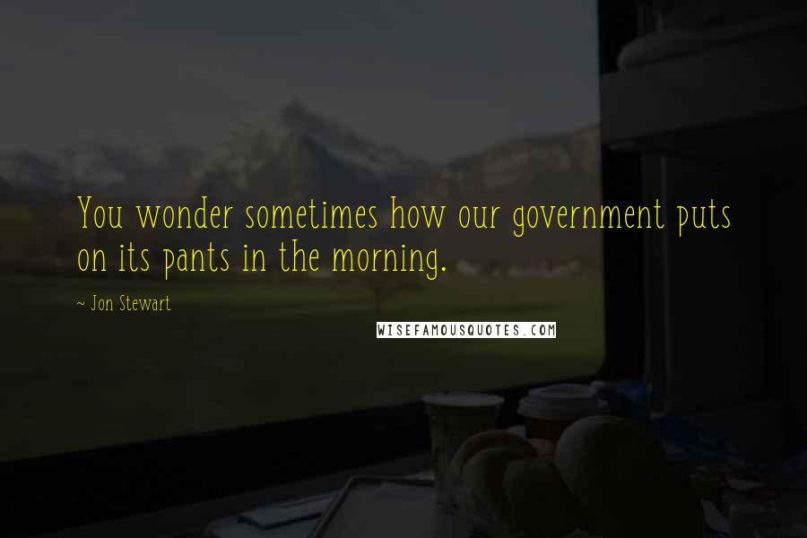 Jon Stewart Quotes: You wonder sometimes how our government puts on its pants in the morning.