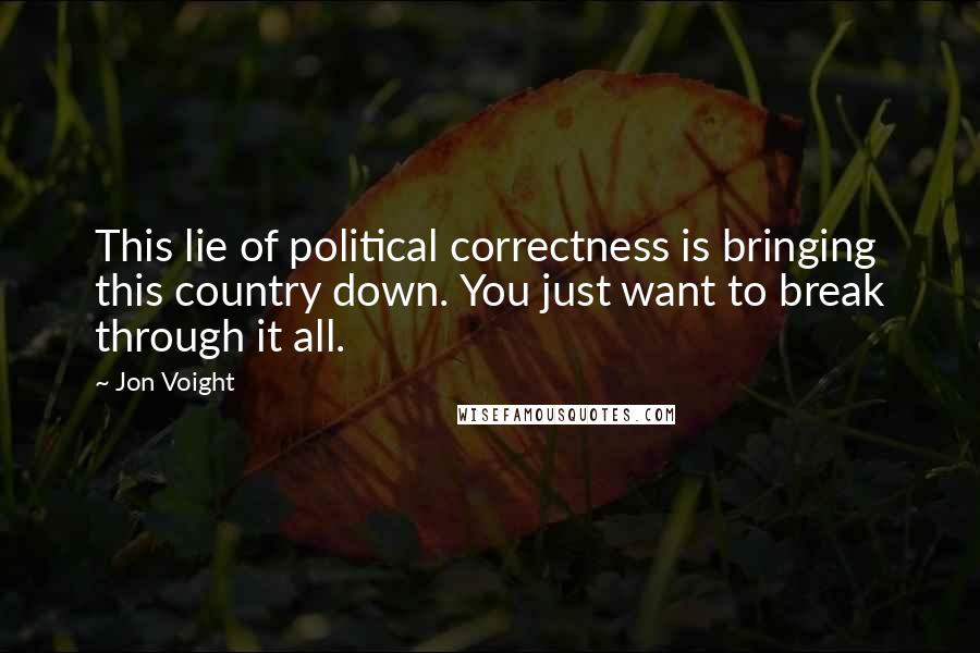 Jon Voight Quotes: This lie of political correctness is bringing this country down. You just want to break through it all.