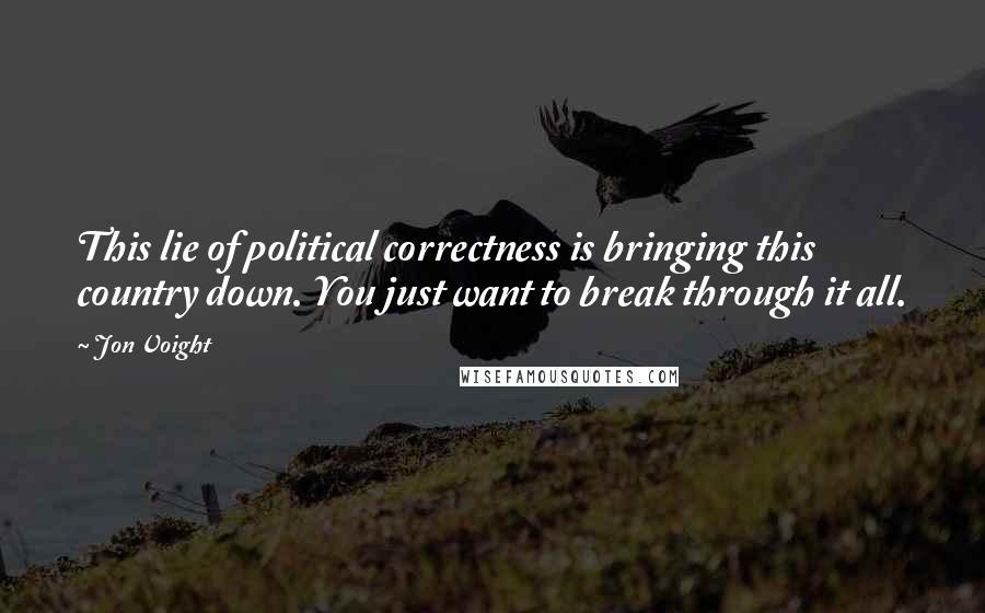 Jon Voight Quotes: This lie of political correctness is bringing this country down. You just want to break through it all.