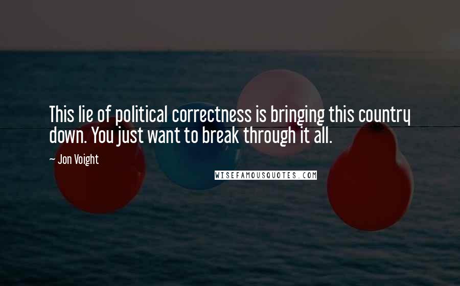 Jon Voight Quotes: This lie of political correctness is bringing this country down. You just want to break through it all.