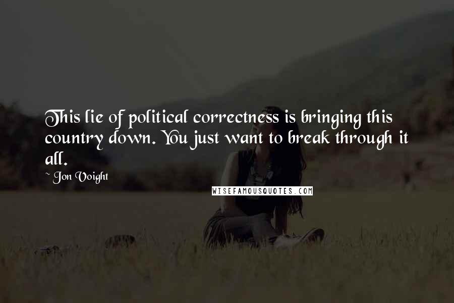 Jon Voight Quotes: This lie of political correctness is bringing this country down. You just want to break through it all.