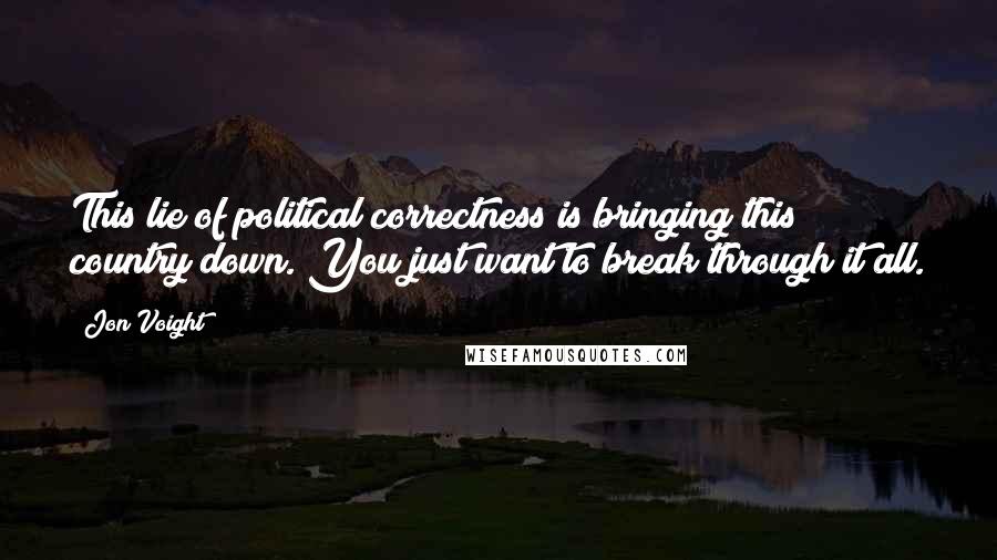 Jon Voight Quotes: This lie of political correctness is bringing this country down. You just want to break through it all.