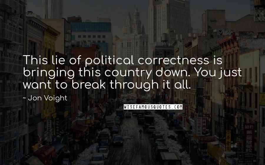 Jon Voight Quotes: This lie of political correctness is bringing this country down. You just want to break through it all.