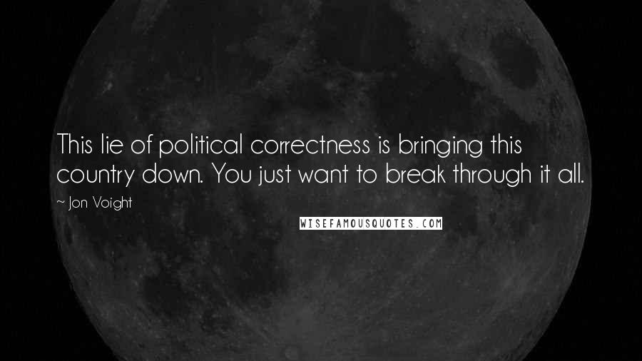 Jon Voight Quotes: This lie of political correctness is bringing this country down. You just want to break through it all.