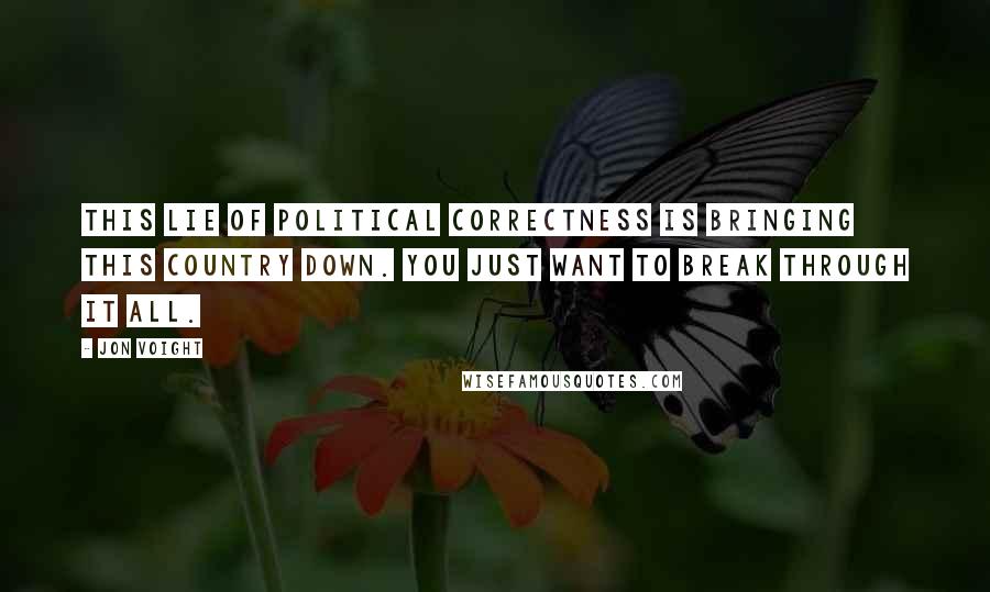 Jon Voight Quotes: This lie of political correctness is bringing this country down. You just want to break through it all.