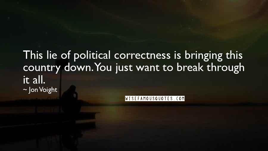 Jon Voight Quotes: This lie of political correctness is bringing this country down. You just want to break through it all.