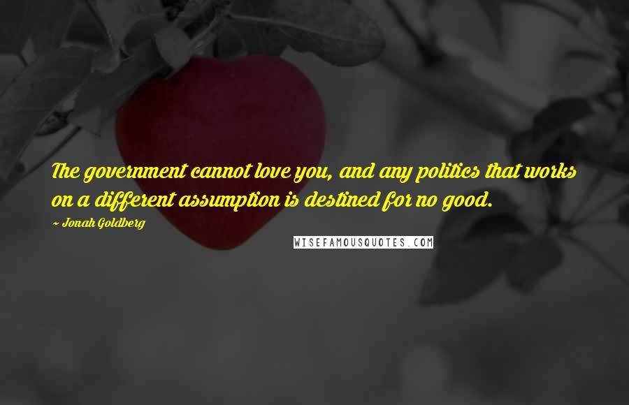 Jonah Goldberg Quotes: The government cannot love you, and any politics that works on a different assumption is destined for no good.