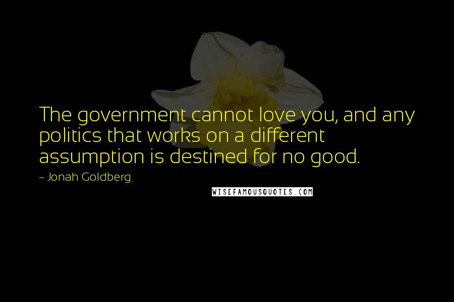 Jonah Goldberg Quotes: The government cannot love you, and any politics that works on a different assumption is destined for no good.