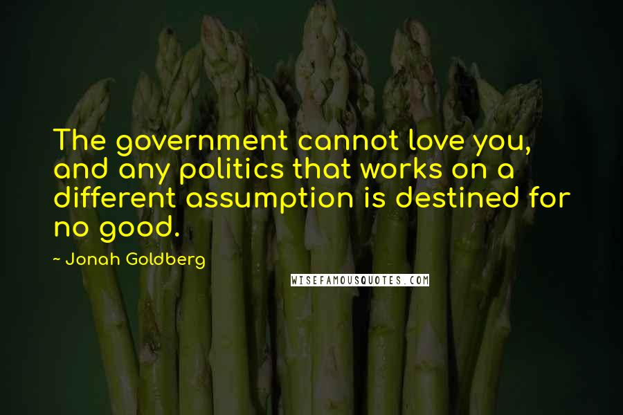 Jonah Goldberg Quotes: The government cannot love you, and any politics that works on a different assumption is destined for no good.