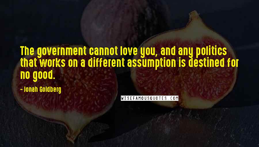 Jonah Goldberg Quotes: The government cannot love you, and any politics that works on a different assumption is destined for no good.