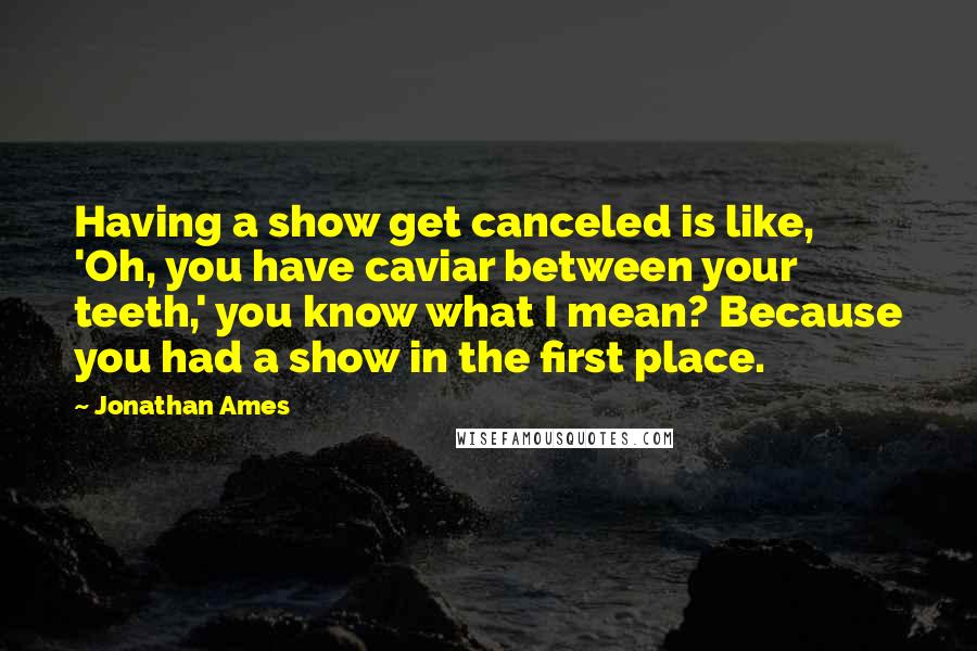 Jonathan Ames Quotes: Having a show get canceled is like, 'Oh, you have caviar between your teeth,' you know what I mean? Because you had a show in the first place.