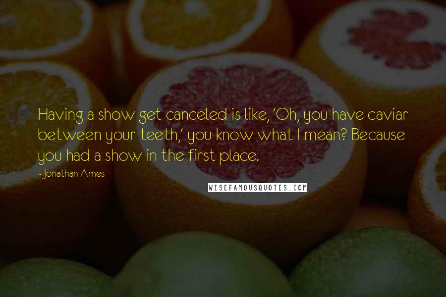 Jonathan Ames Quotes: Having a show get canceled is like, 'Oh, you have caviar between your teeth,' you know what I mean? Because you had a show in the first place.