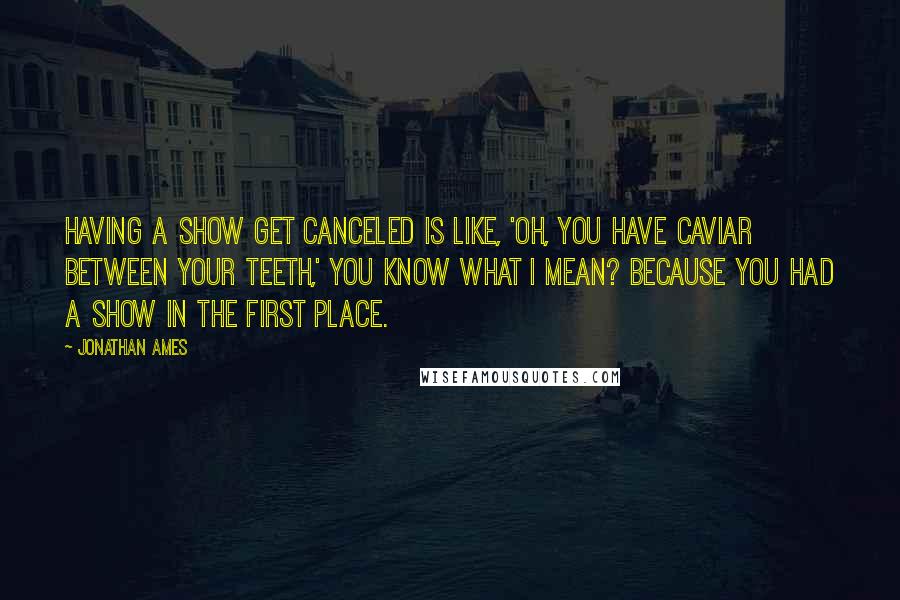 Jonathan Ames Quotes: Having a show get canceled is like, 'Oh, you have caviar between your teeth,' you know what I mean? Because you had a show in the first place.