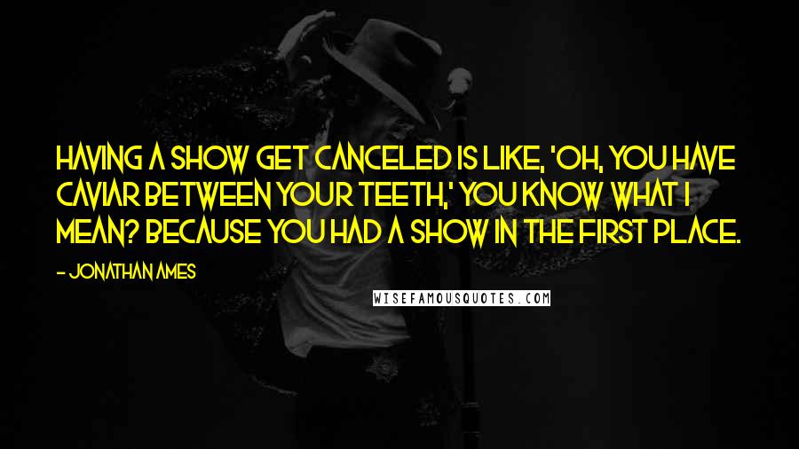 Jonathan Ames Quotes: Having a show get canceled is like, 'Oh, you have caviar between your teeth,' you know what I mean? Because you had a show in the first place.