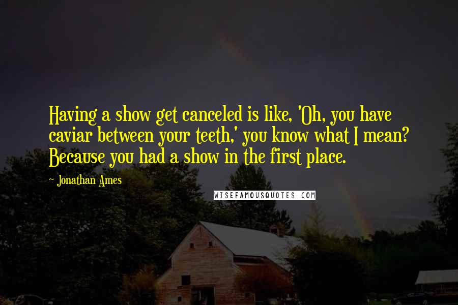 Jonathan Ames Quotes: Having a show get canceled is like, 'Oh, you have caviar between your teeth,' you know what I mean? Because you had a show in the first place.