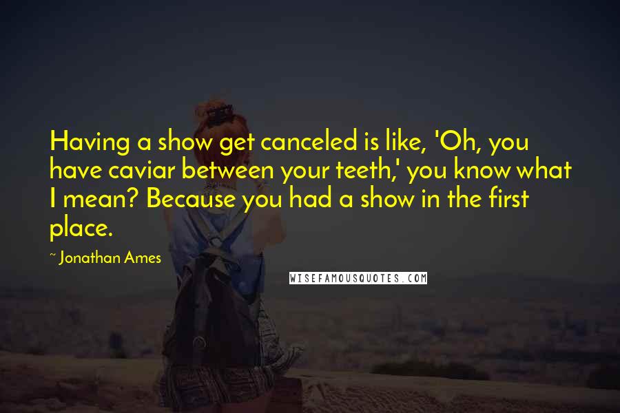 Jonathan Ames Quotes: Having a show get canceled is like, 'Oh, you have caviar between your teeth,' you know what I mean? Because you had a show in the first place.