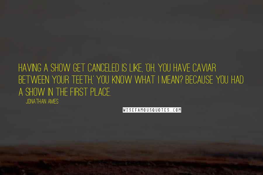Jonathan Ames Quotes: Having a show get canceled is like, 'Oh, you have caviar between your teeth,' you know what I mean? Because you had a show in the first place.