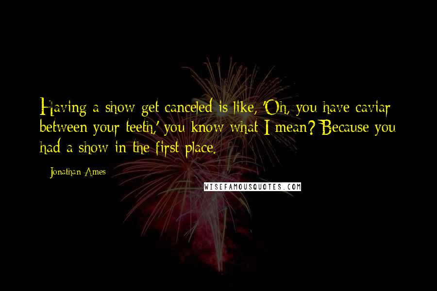 Jonathan Ames Quotes: Having a show get canceled is like, 'Oh, you have caviar between your teeth,' you know what I mean? Because you had a show in the first place.