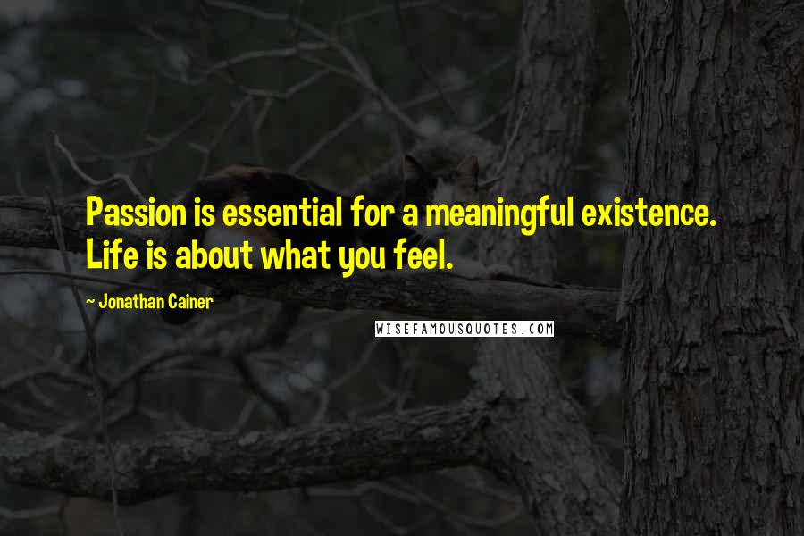 Jonathan Cainer Quotes: Passion is essential for a meaningful existence. Life is about what you feel.