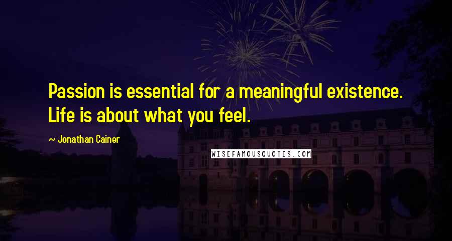 Jonathan Cainer Quotes: Passion is essential for a meaningful existence. Life is about what you feel.