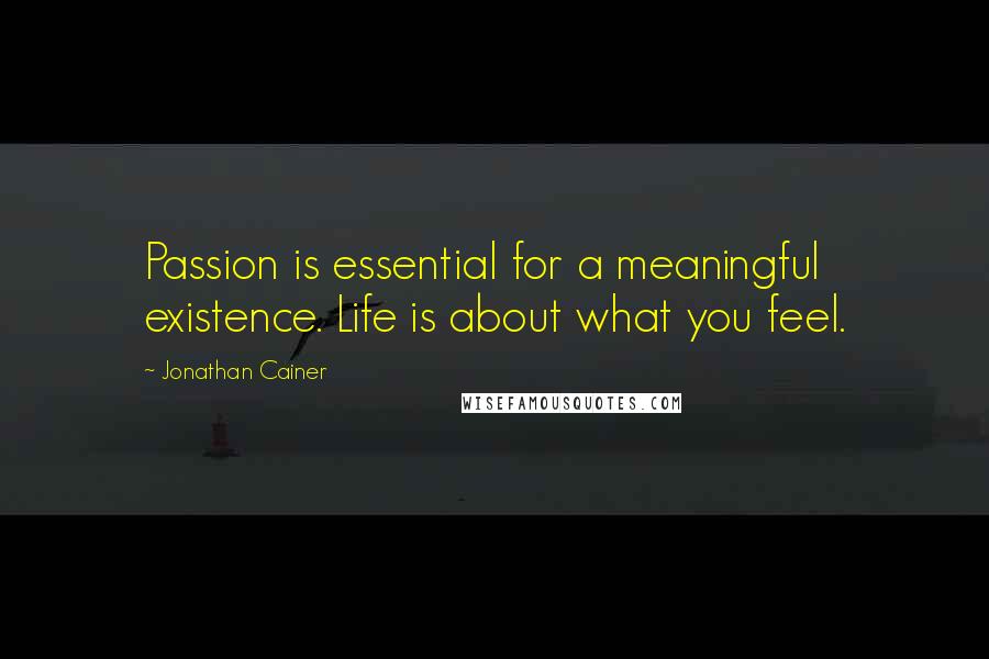 Jonathan Cainer Quotes: Passion is essential for a meaningful existence. Life is about what you feel.