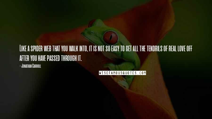 Jonathan Carroll Quotes: Like a spider web that you walk into, it is not so easy to get all the tendrils of real love off after you have passed through it.