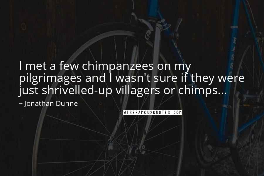 Jonathan Dunne Quotes: I met a few chimpanzees on my pilgrimages and I wasn't sure if they were just shrivelled-up villagers or chimps...