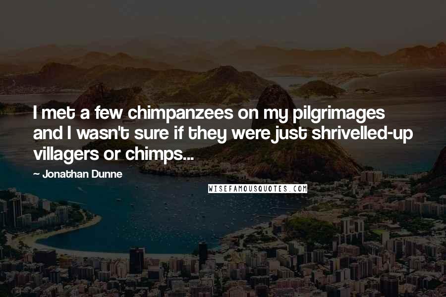 Jonathan Dunne Quotes: I met a few chimpanzees on my pilgrimages and I wasn't sure if they were just shrivelled-up villagers or chimps...