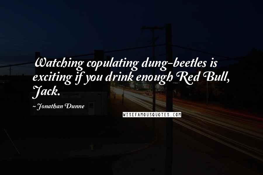 Jonathan Dunne Quotes: Watching copulating dung-beetles is exciting if you drink enough Red Bull, Jack.