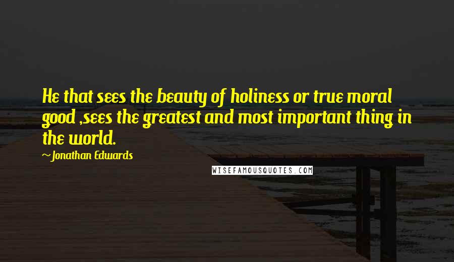 Jonathan Edwards Quotes: He that sees the beauty of holiness or true moral good ,sees the greatest and most important thing in the world.