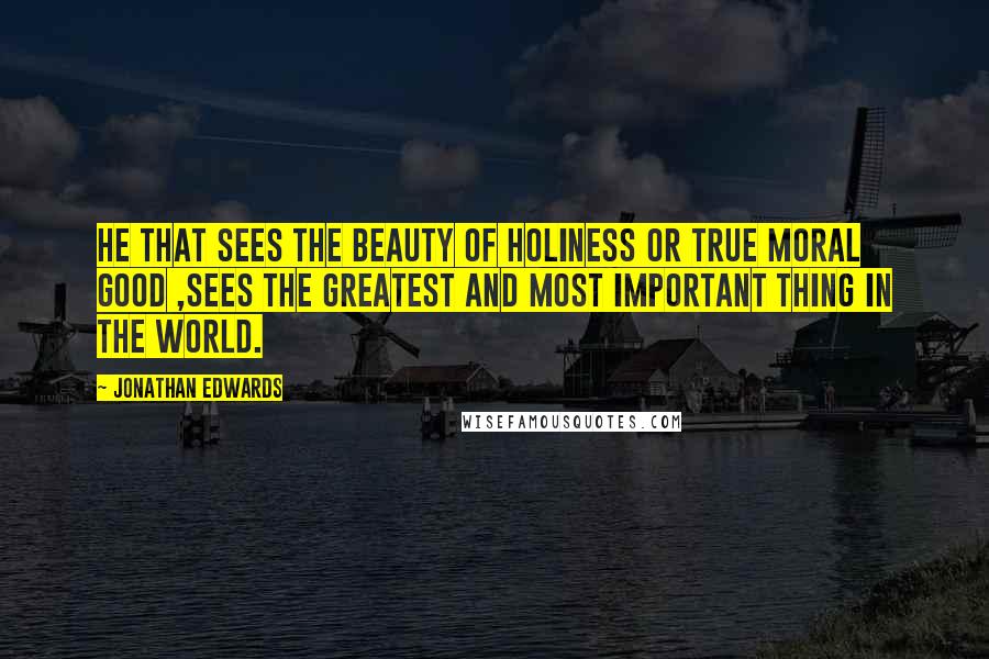 Jonathan Edwards Quotes: He that sees the beauty of holiness or true moral good ,sees the greatest and most important thing in the world.