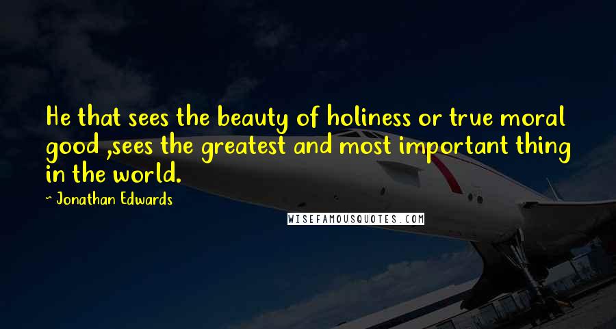 Jonathan Edwards Quotes: He that sees the beauty of holiness or true moral good ,sees the greatest and most important thing in the world.