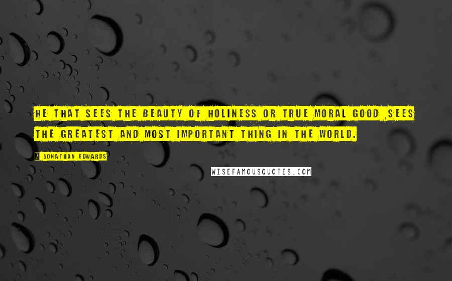 Jonathan Edwards Quotes: He that sees the beauty of holiness or true moral good ,sees the greatest and most important thing in the world.